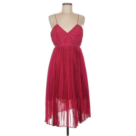 Self-Portrait Pleated Chiffon Lace Dress ASO Cristal Dynasty Sz 8 - Picture 6 of 11